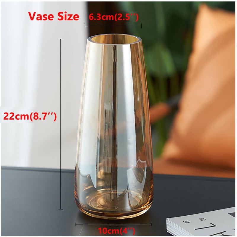 FANTESTICRYAN Modern Glass Vase Irised Crystal Clear Glass Vase for Home Office Decor (Crystal Amber) - Image 3